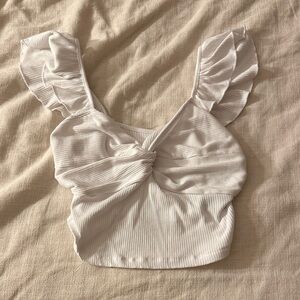 Cider White Ruffle Sleeve Crop Top